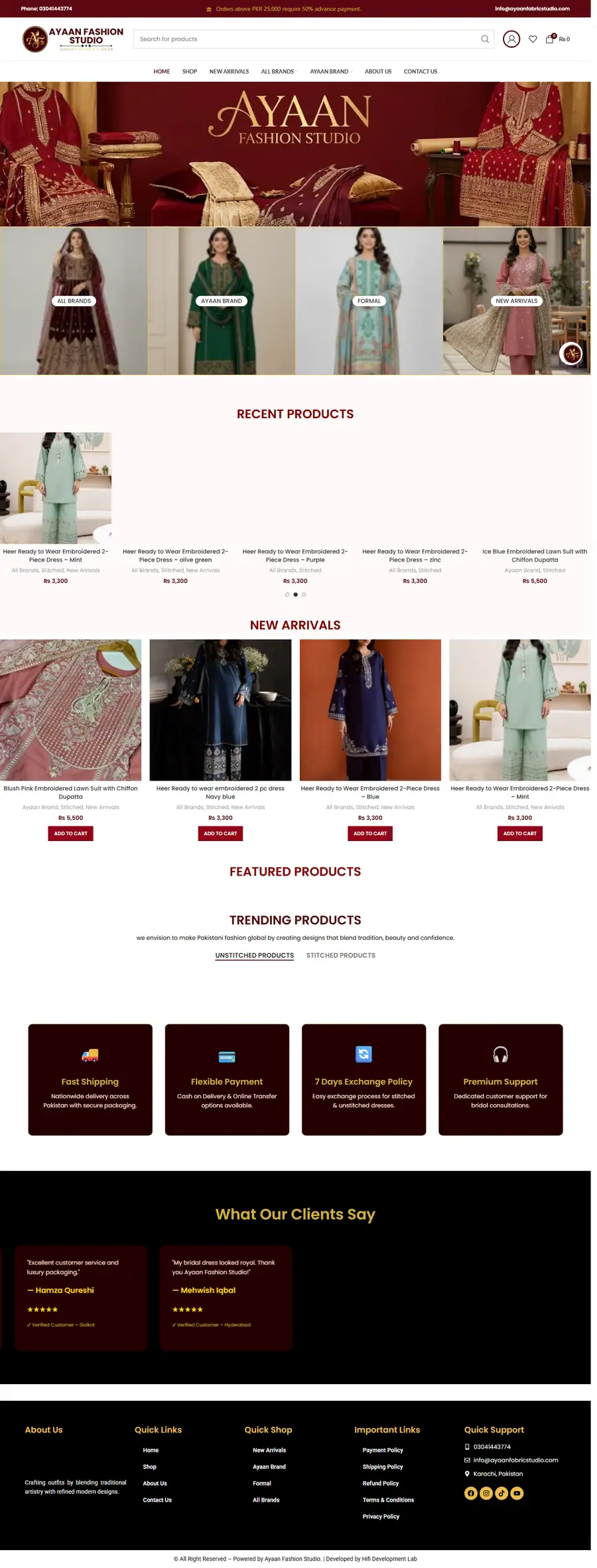 Full-page screenshot of Ayaan Fashion Studio