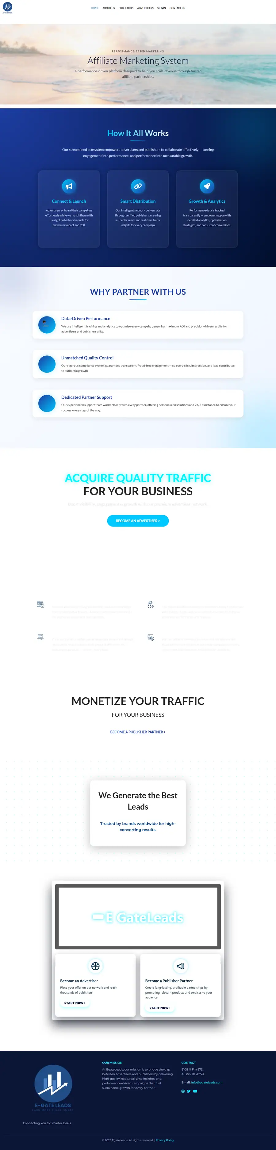 Full-page screenshot of E-Gate Leads