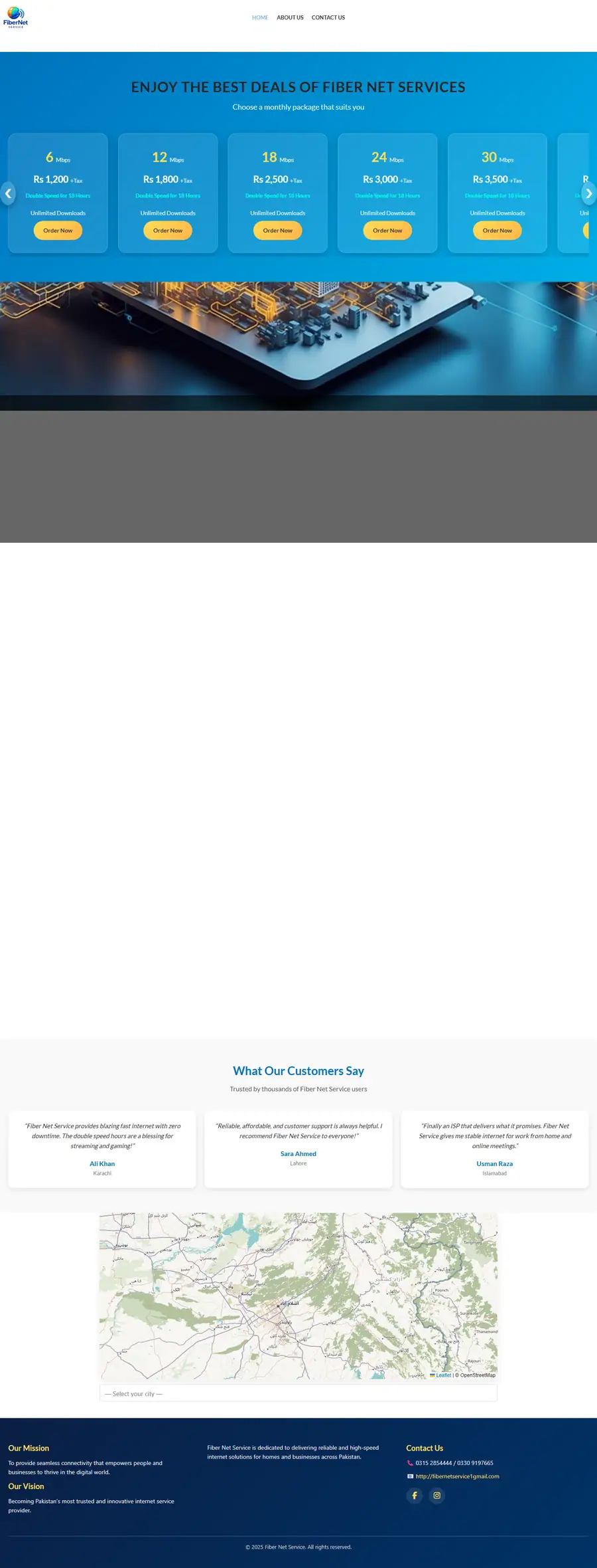 Full-page screenshot of FiberNet PK