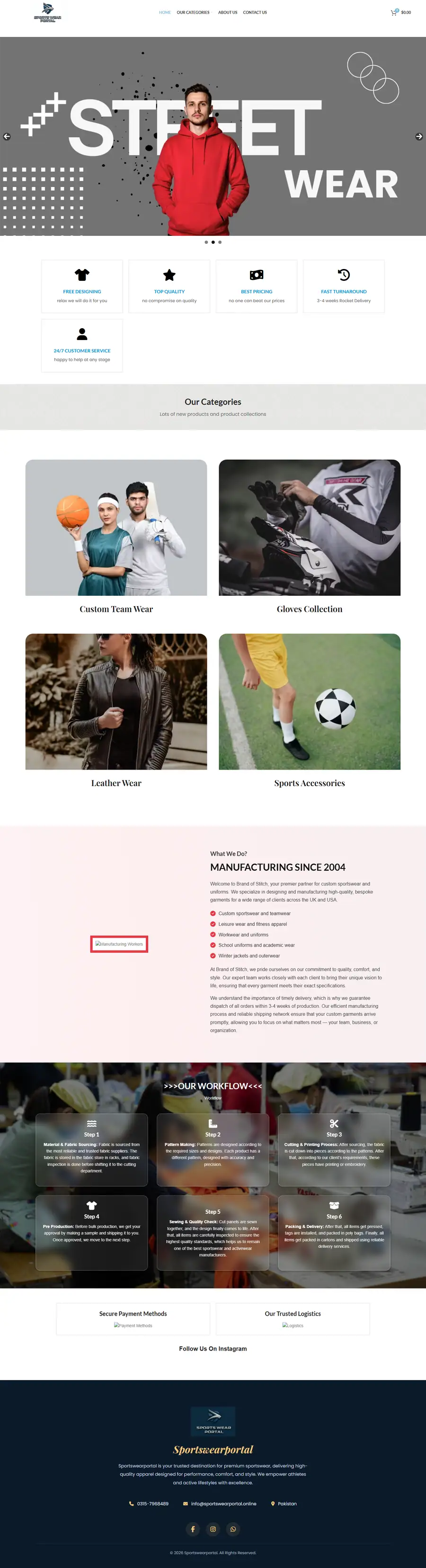 Full-page screenshot of Sportswear Portal
